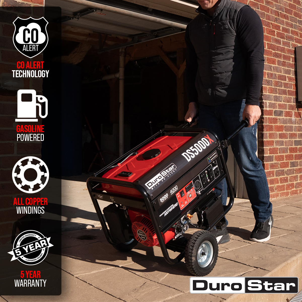 DuroStar  5,000 Watt Gasoline Portable Generator w/ CO Alert