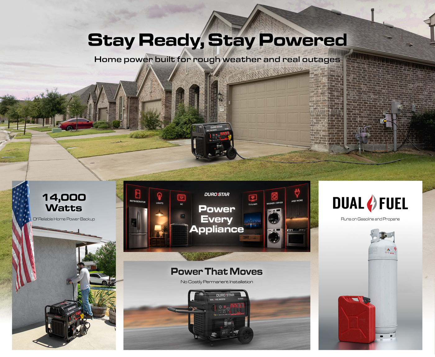 DuroStar DS14000iX 14,000 Watt Dual Fuel Open Frame Digital Inverter Generator for home backup power
