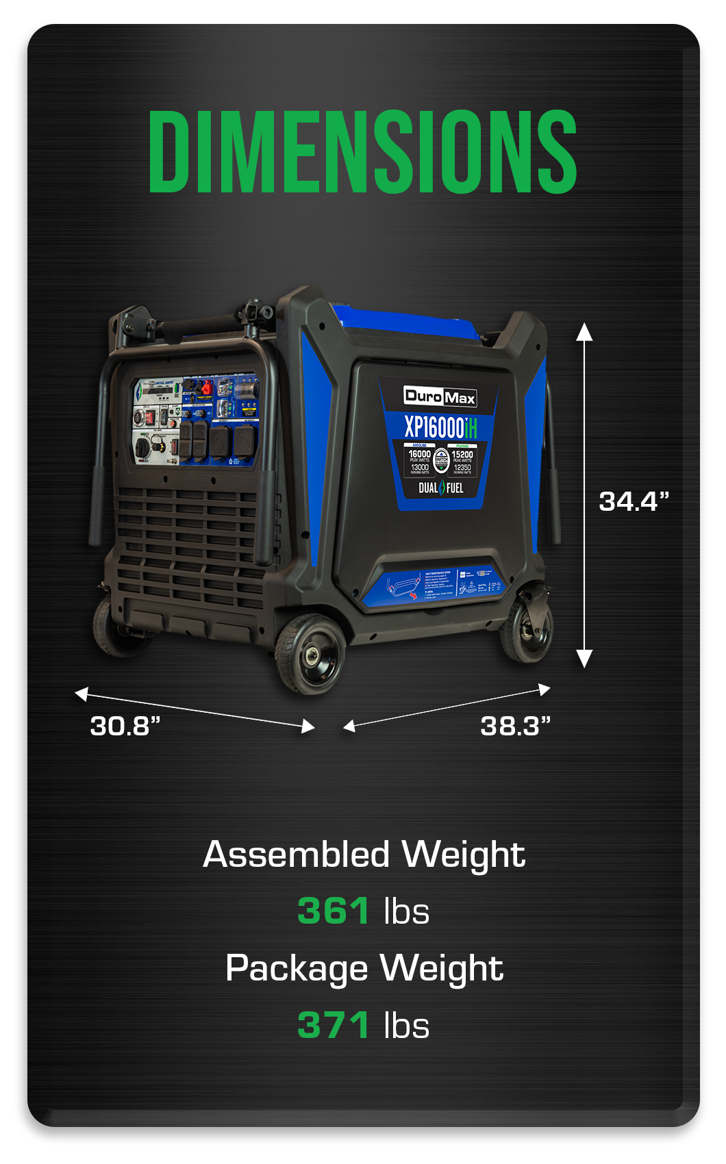 XP16000iH generator dimensions