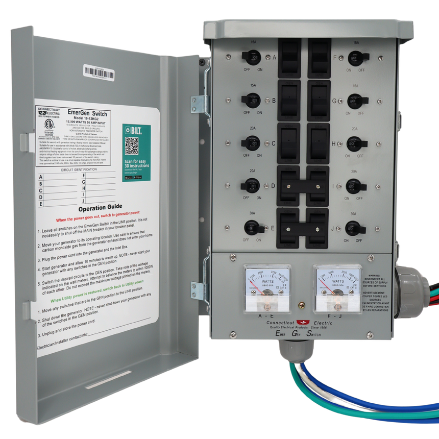Connecticut Electric EGS1012KG2 EmerGen G2 50 Amp 10-Circuit Manual Transfer Switch Kit