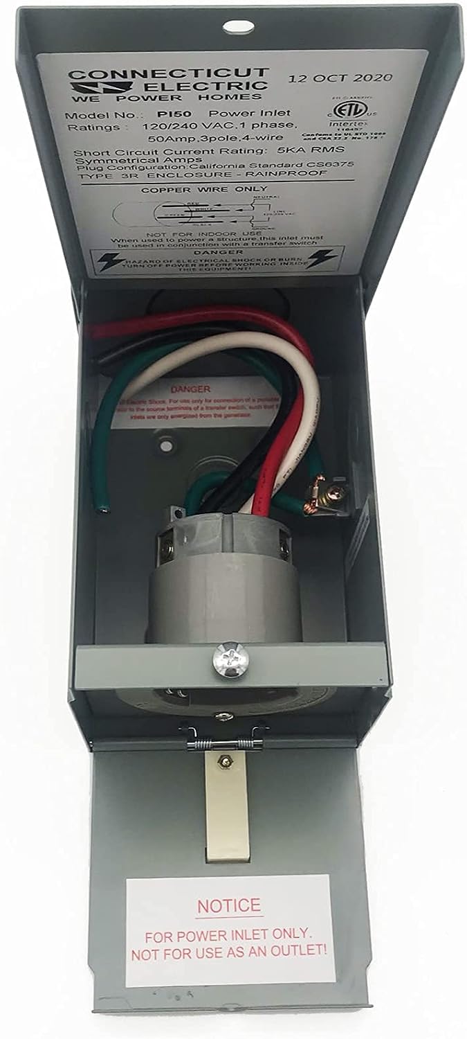 Connecticut Electric EGSPI50 50 Amp Generator Power Inlet Box with Weatherproof Cover