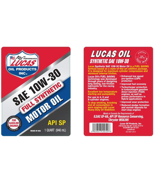 Synthetic Motor Oil 1 Qt - SAE 10W-30 API SN Plus Performance