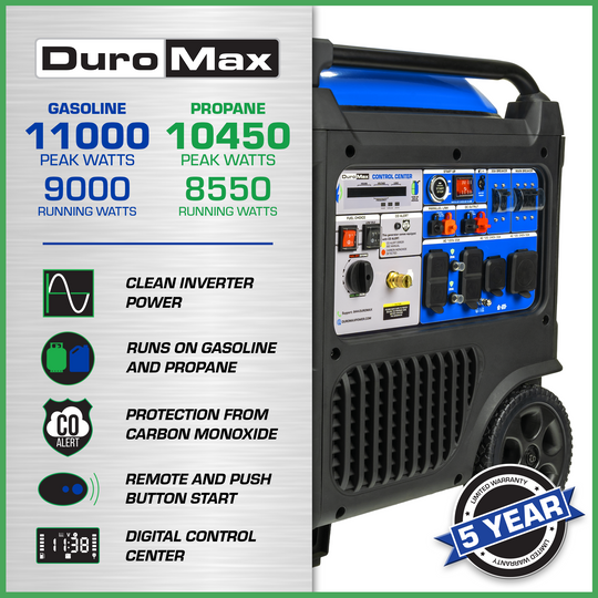 DuroMax 11,000 Watt Portable Dual Fuel Inverter Generator w/ CO