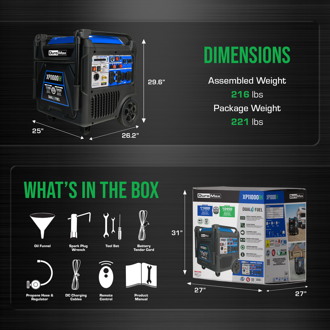 DuroMax 11,000 Watt Portable Dual Fuel Inverter Generator w/ CO