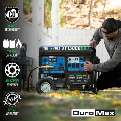 DuroMax 13,000 Watt Tri Fuel Portable HXT Generator w/ CO Alert