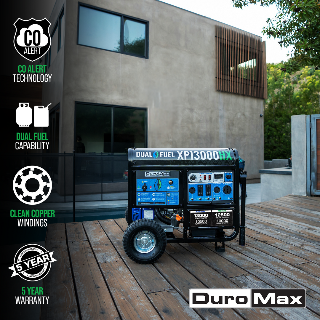 13,000 Watt Dual Fuel Portable HX Generator w/ CO Alert