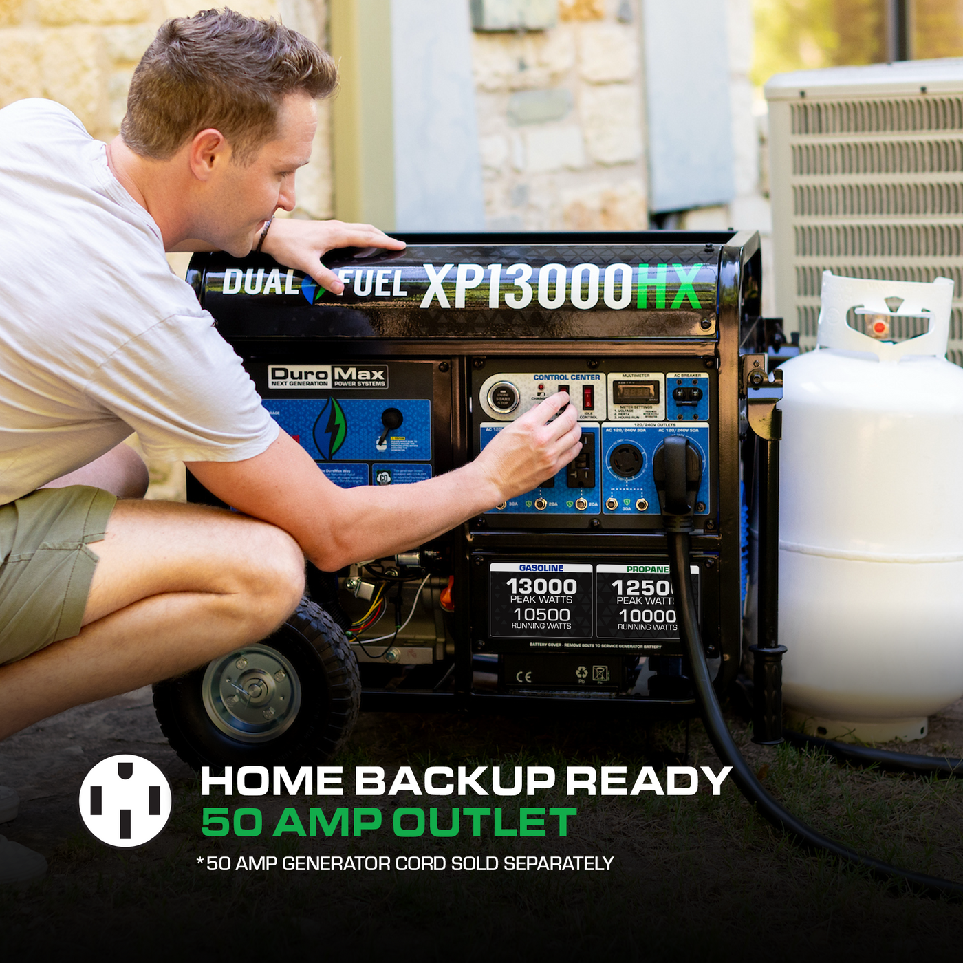 DuroMax 13,000 Watt Dual Fuel Portable HX Generator w/ CO Alert