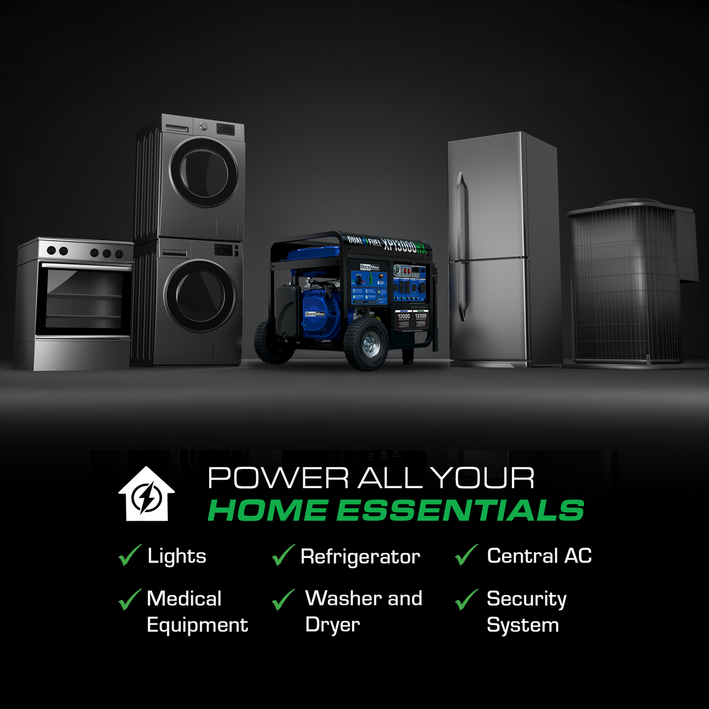 DuroMax 13,000 Watt Dual Fuel Portable HX Generator w/ CO Alert