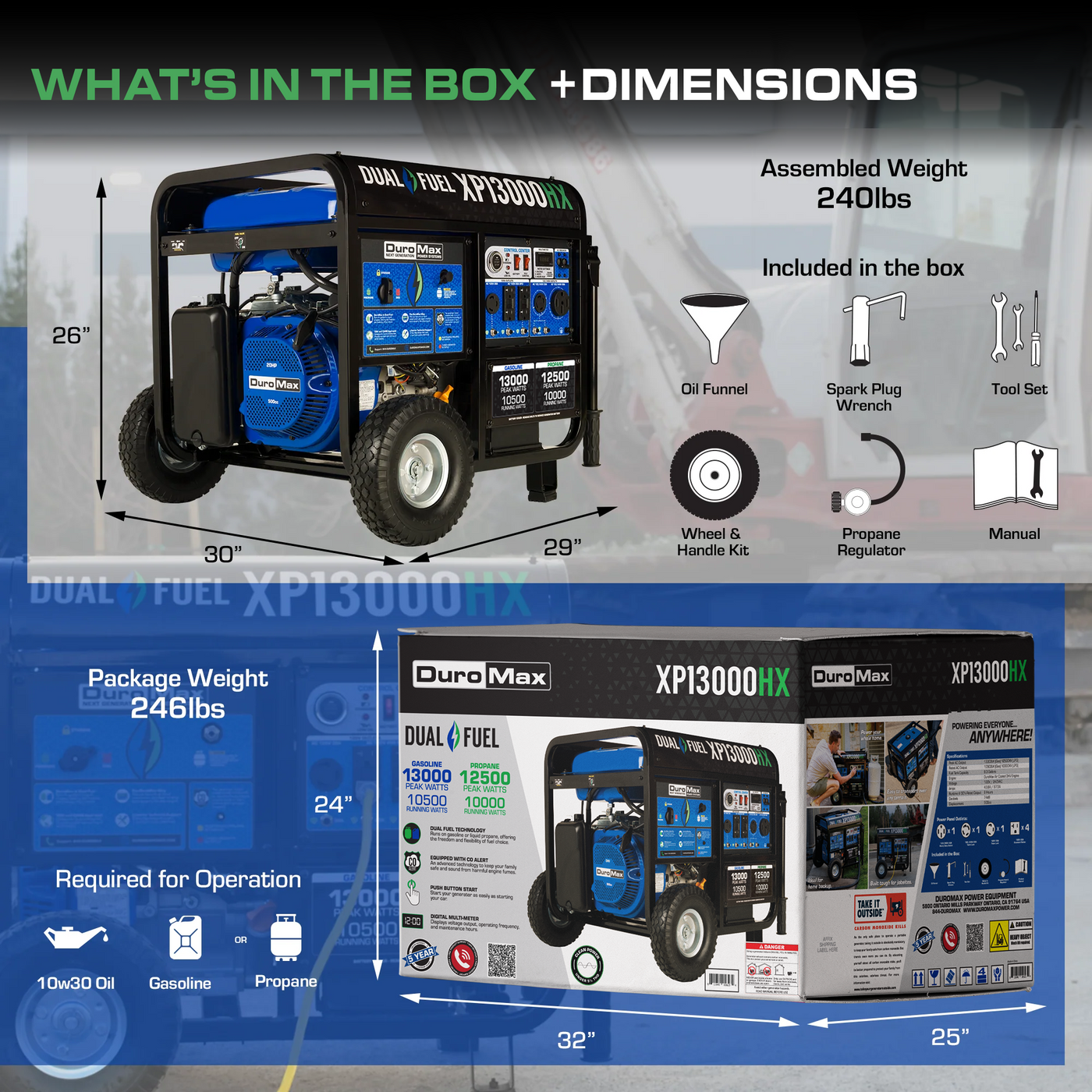 DuroMax 13,000 Watt Dual Fuel Portable HX Generator w/ CO Alert