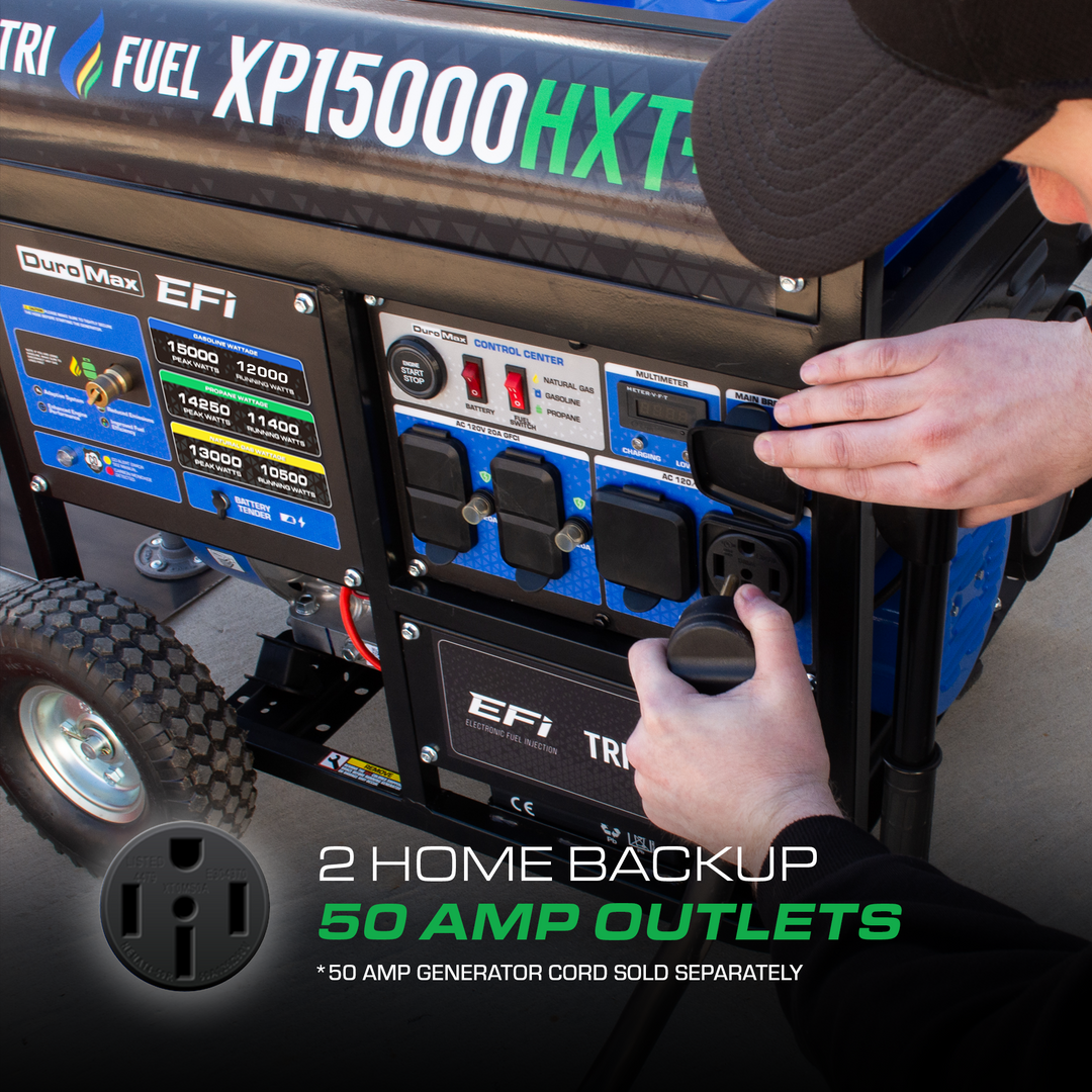 15,000 Watt EFI Electric Start Tri Fuel Portable Generator - 50