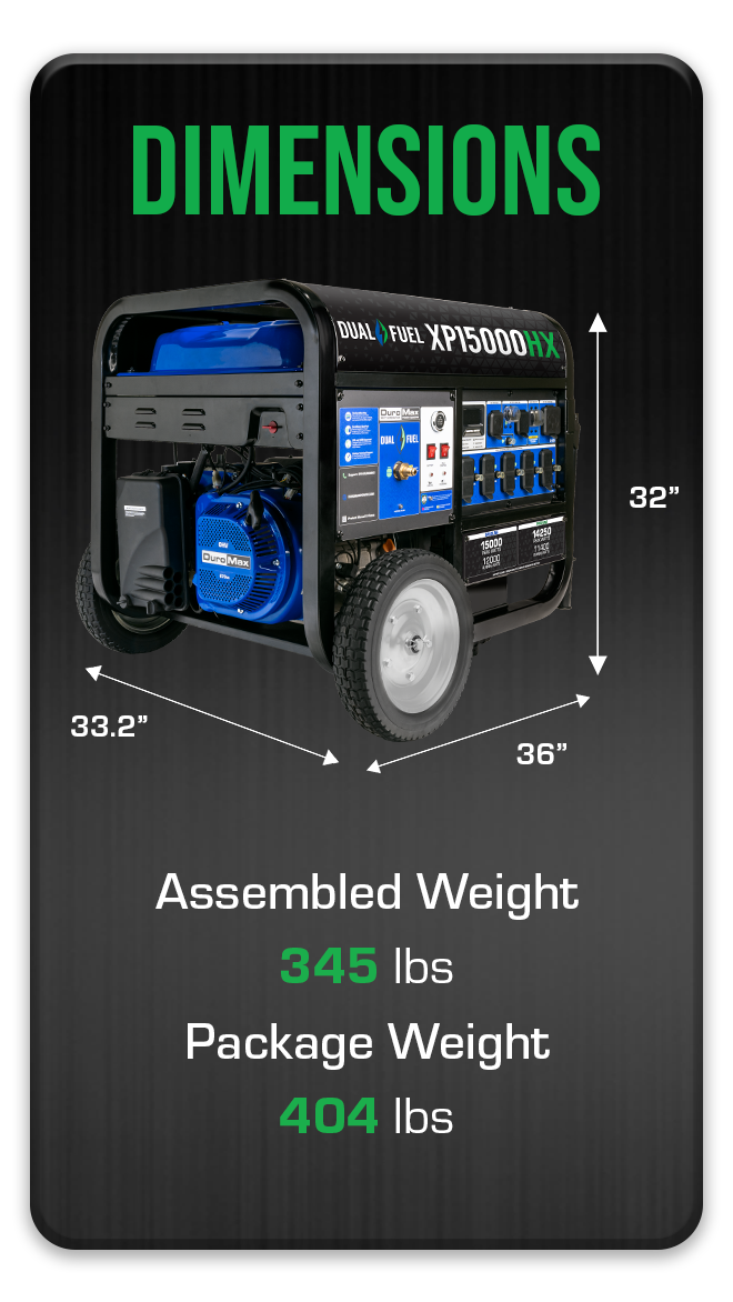 XP15000HX generator dimensions