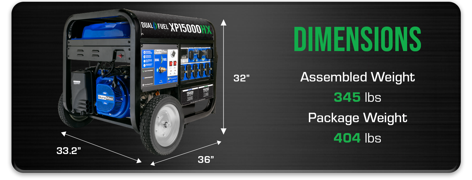 XP15000HX generator dimensions