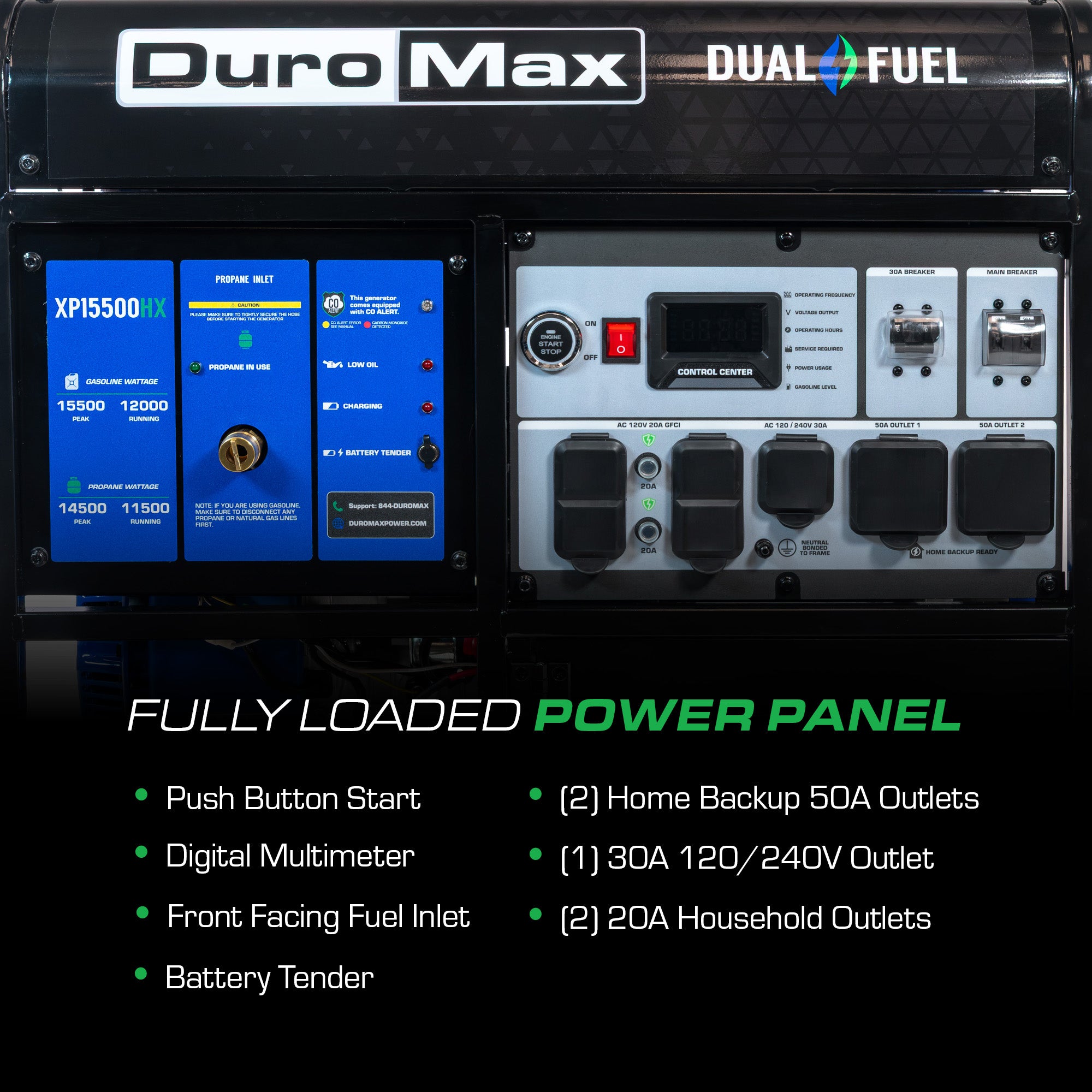 DuroMax 15,500 Watt Dual Fuel Portable HX Generator w/ CO Alert