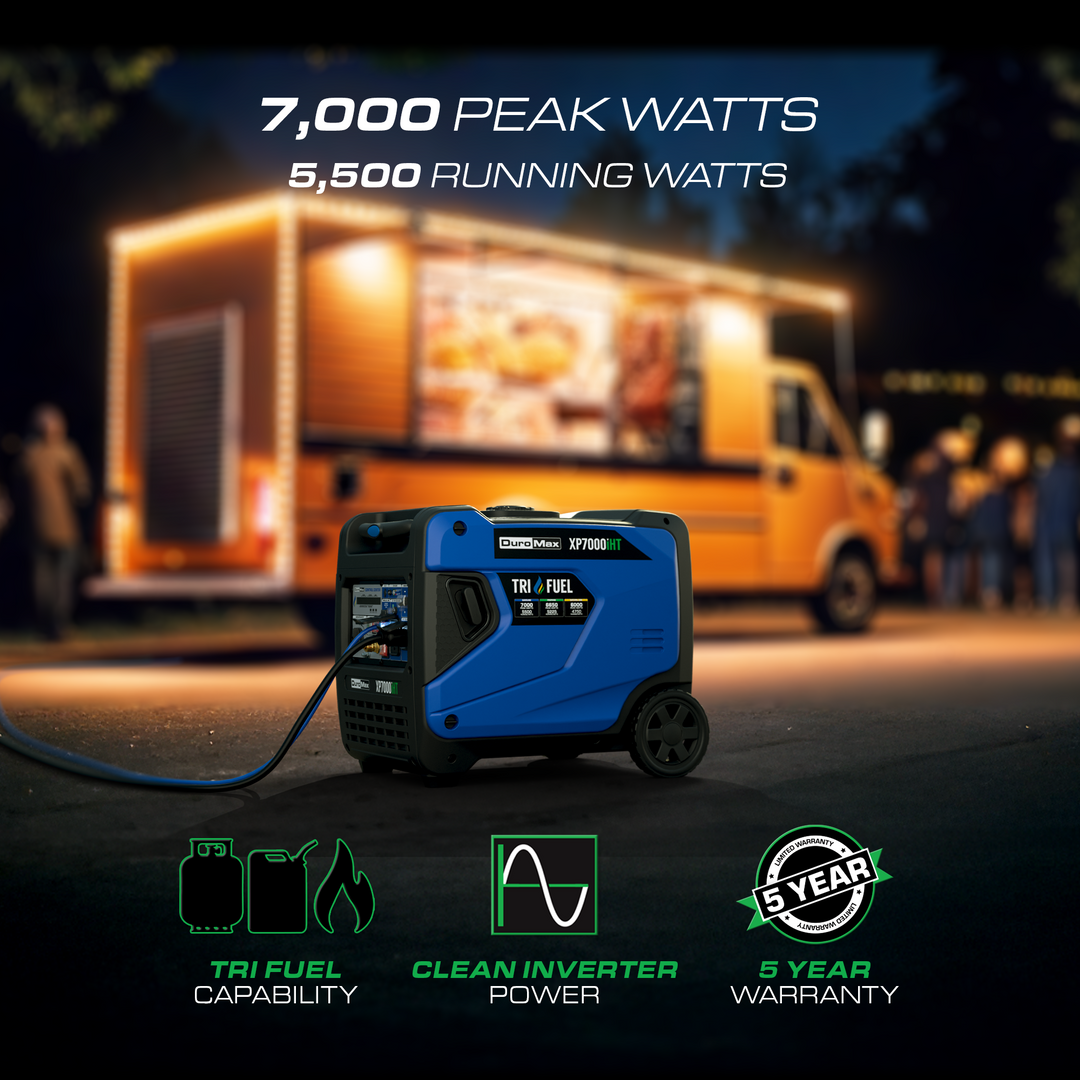 7,000 Watt Portable Tri Fuel Inverter Generator - Quiet, Low THD