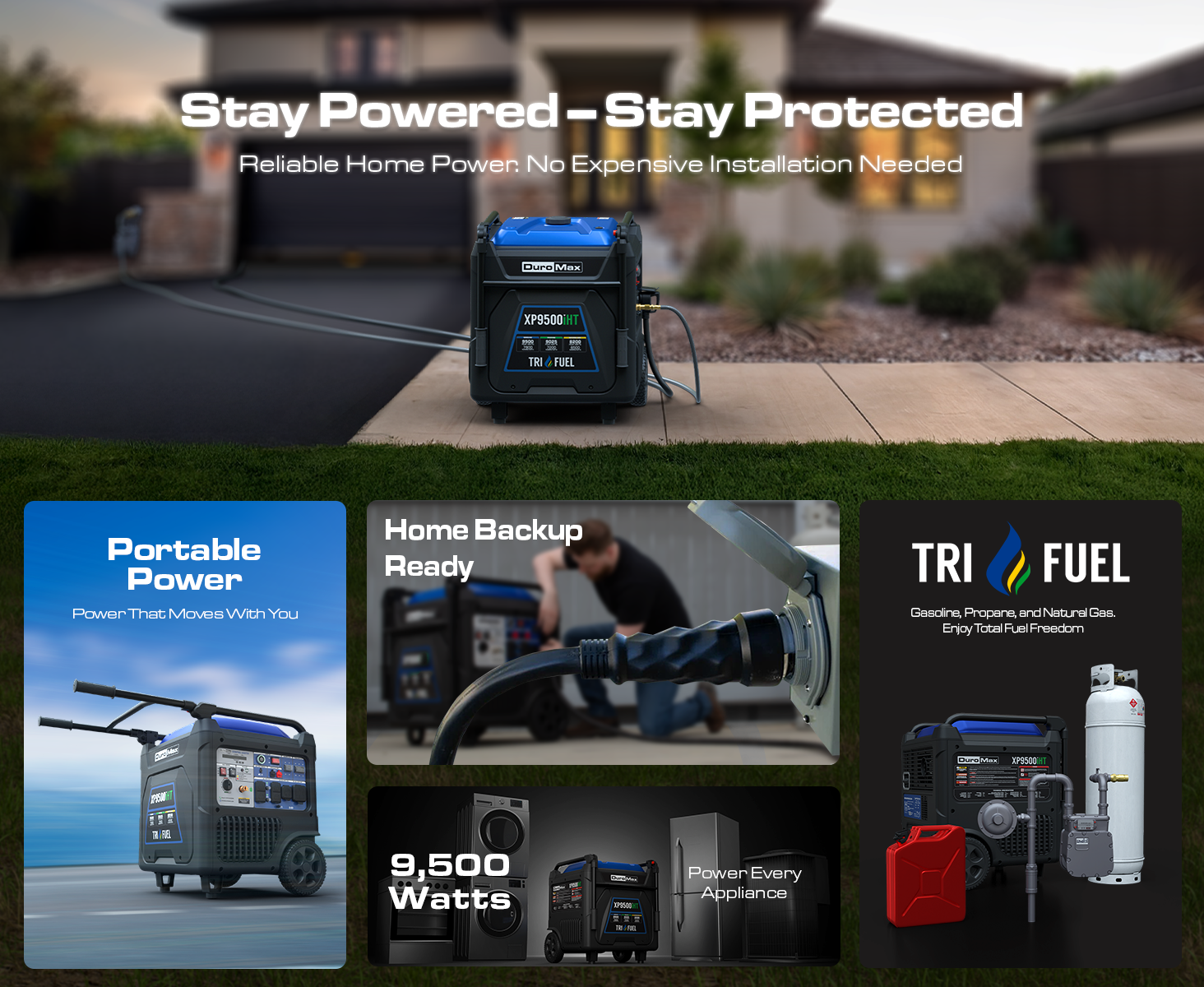 9,500 Watt Tri Fuel Inverter Generator