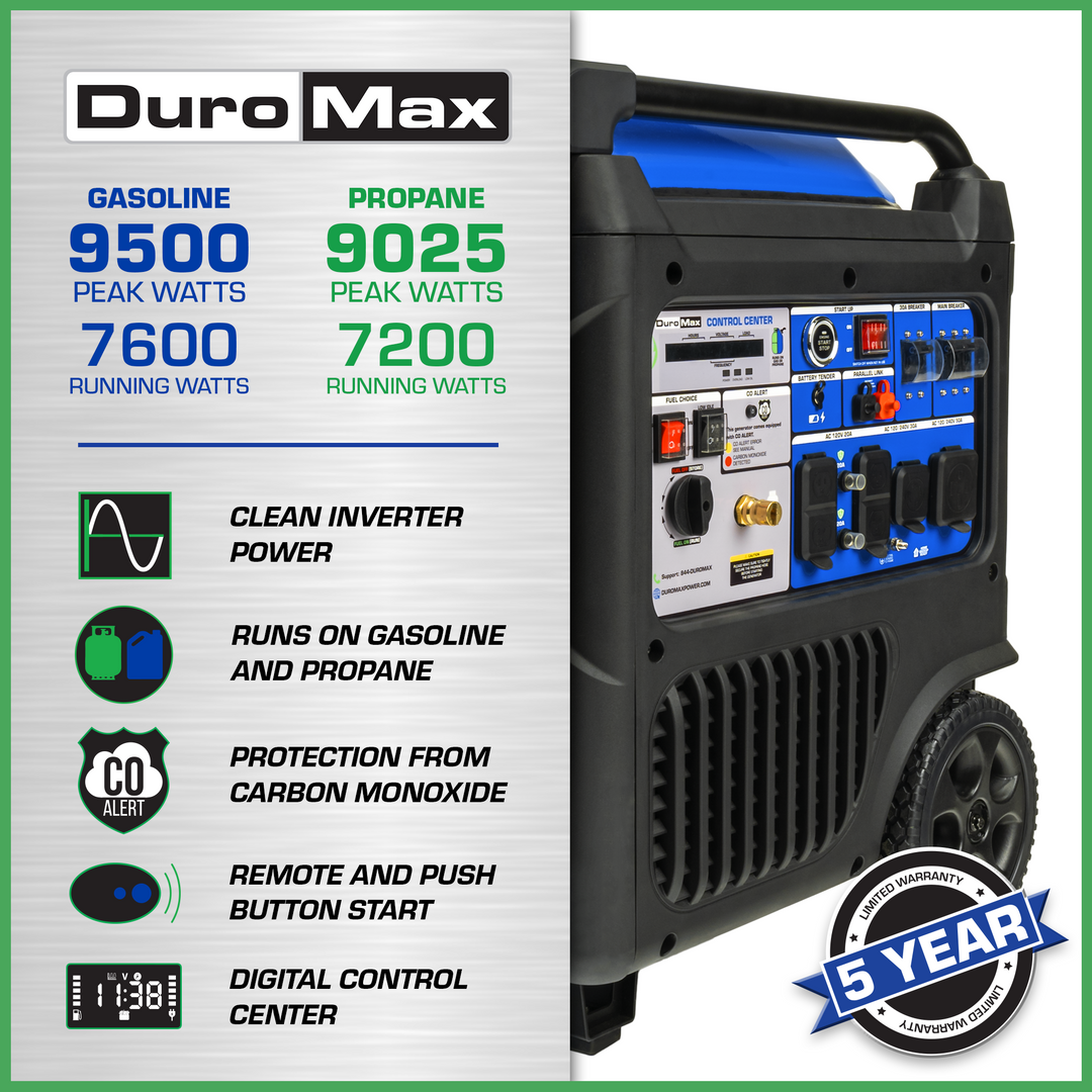 DuroMax 9,500 Watt Portable Dual Fuel Inverter Generator w/ CO