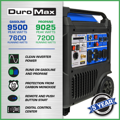 DuroMax  9,500 Watt Portable Dual Fuel Inverter Generator w/ CO Alert