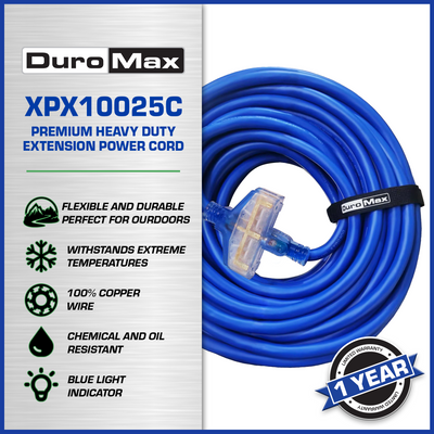 DuroMax  DuroMax XPX10025C Heavy Duty SJEOOW 25-Foot 10 Gauge Blue Triple Tap Extension Power Cord