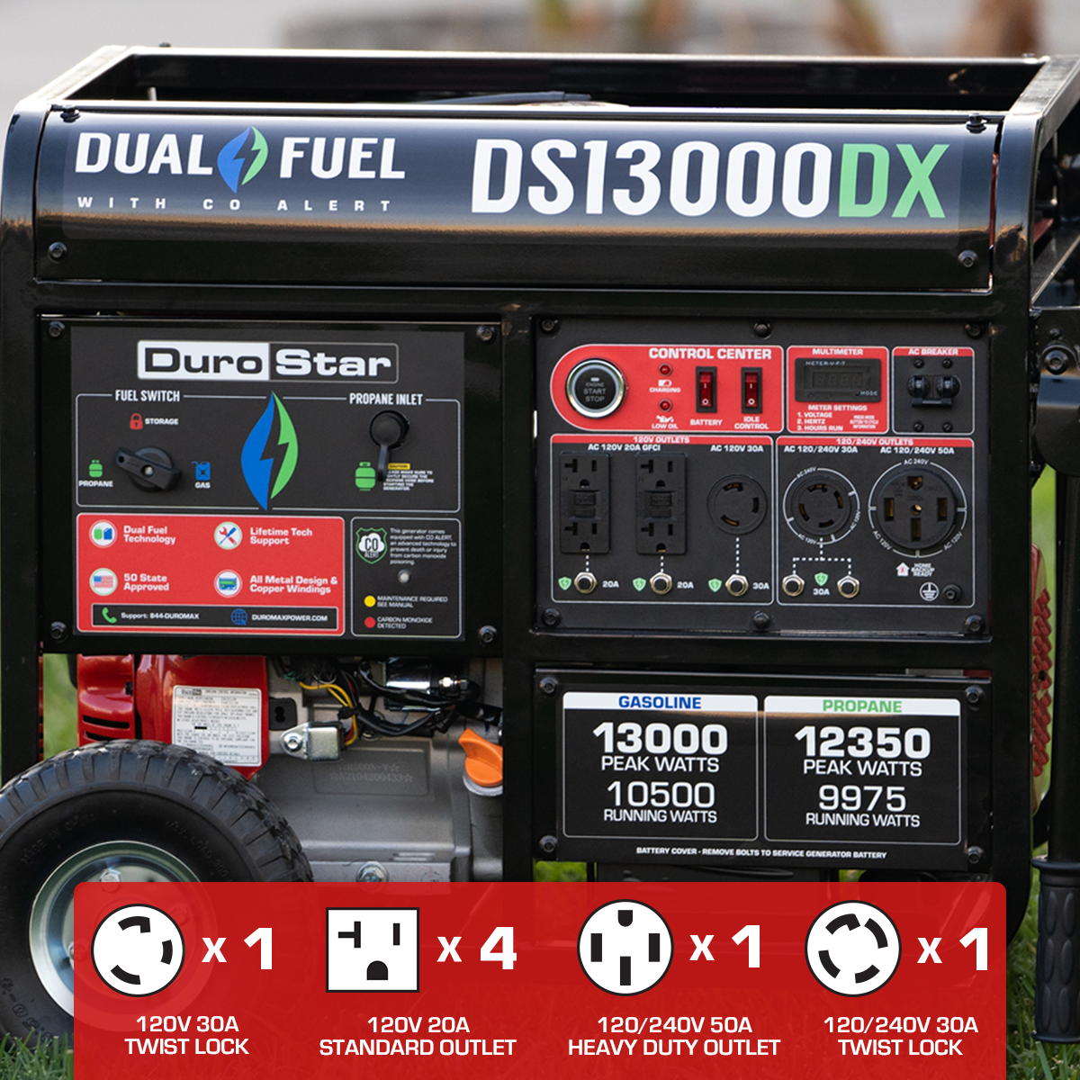 DuroStar  13,000 Watt Dual Fuel Portable Generator w/ CO Alert