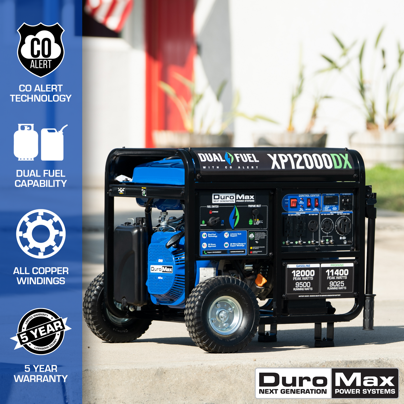 DuroMax  12,000 Watt Dual Fuel Portable Generator w/ CO Alert