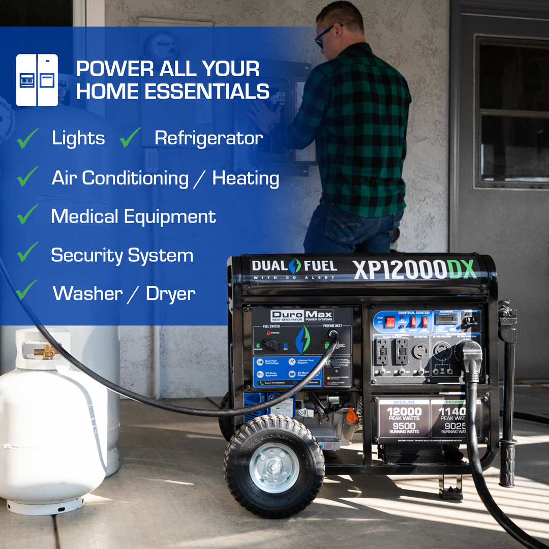 12,000 Watt Dual Fuel Portable Generator w/ CO Alert – DuroMax