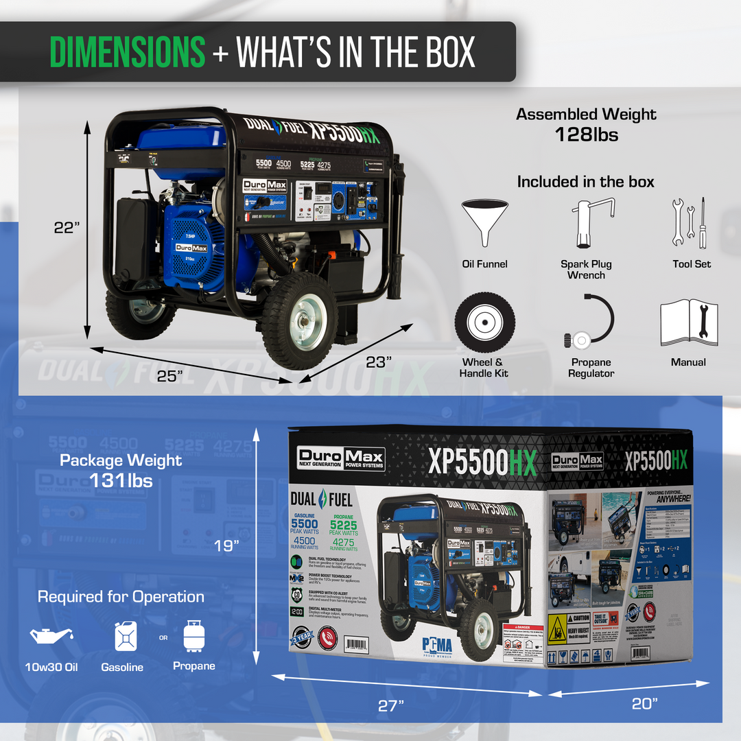 5,500 Watt Dual Fuel Portable HX Generator w/ CO Alert – XP5500HX