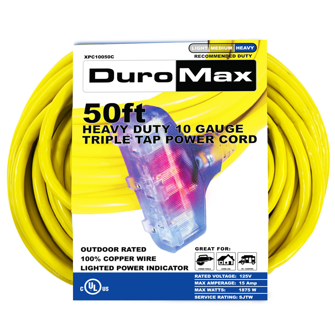 DuroMax  50-Foot 10 Gauge Triple Tap Extension Power Cord