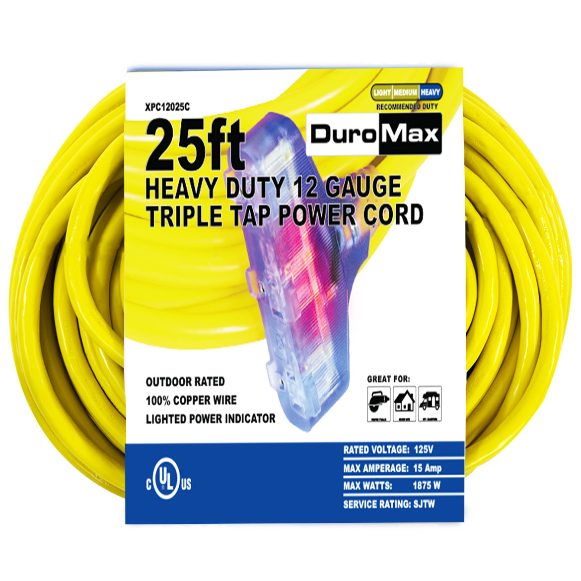 DuroMax  25-Foot 12 Gauge Triple Tap Extension Power Cord
