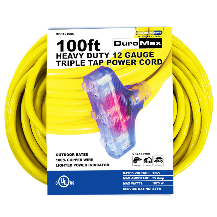 DuroMax  100-Foot 12 Gauge Triple Tap Extension Power Cord