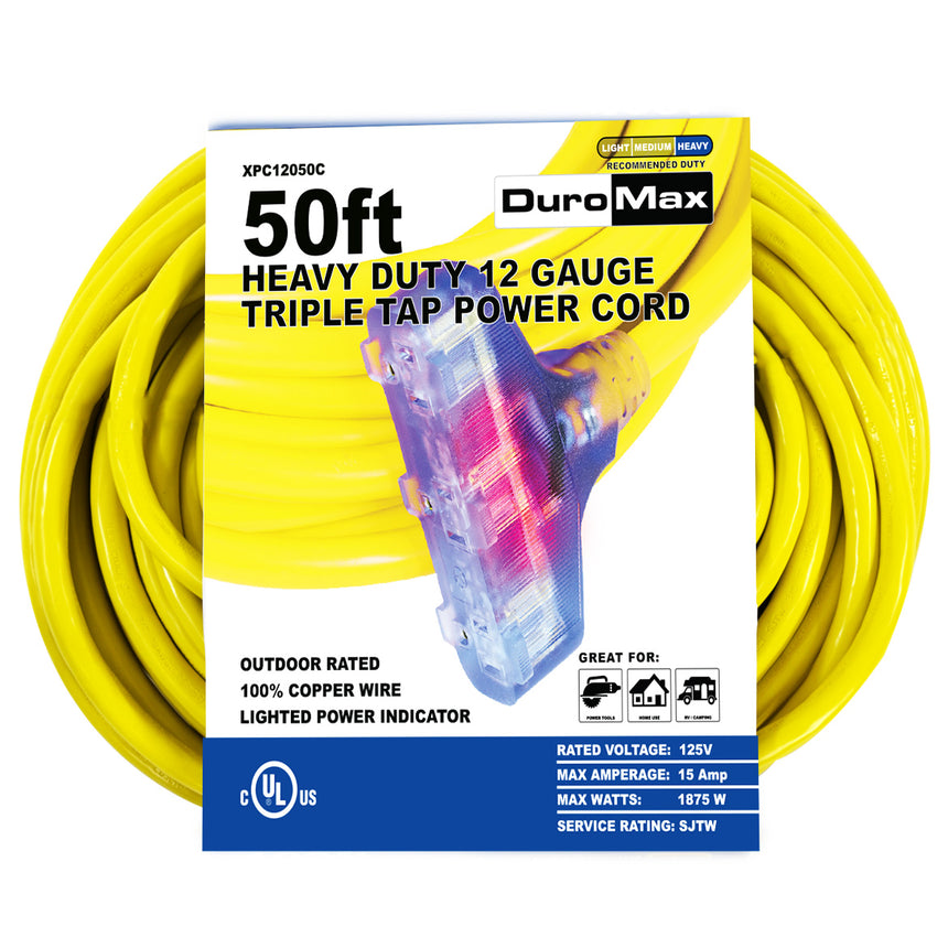 DuroMax  50-Foot 12 Gauge Triple Tap Extension Power Cord